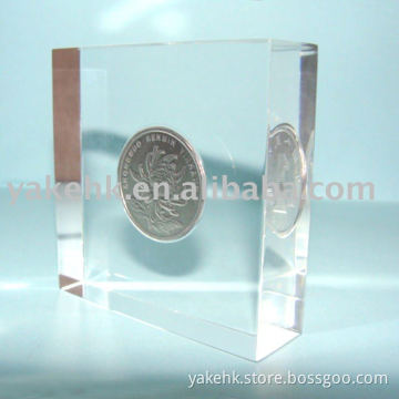 Transparent Acrylic Paperweight with Coin inside
